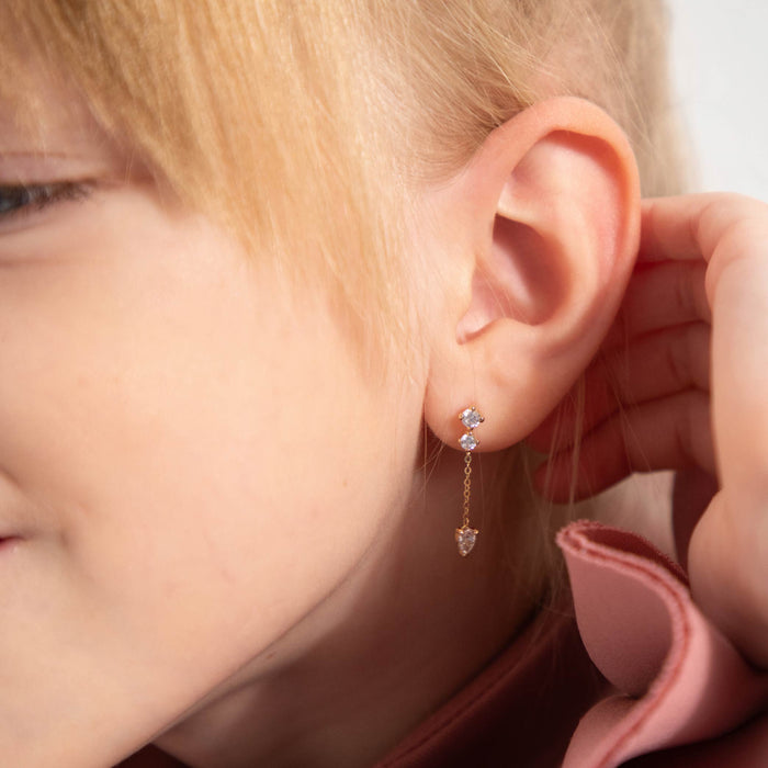 14k Gold Dangle CZ Kids / Children's / Girls Earrings Safety Screw Back