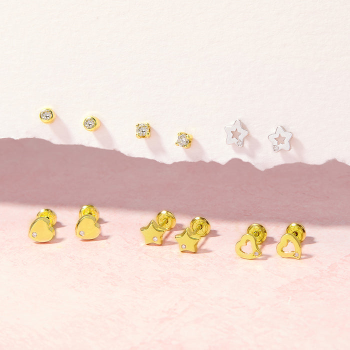14k Gold Genuine Diamond Star Baby / Toddler / Kids Earrings Safety Screw Back