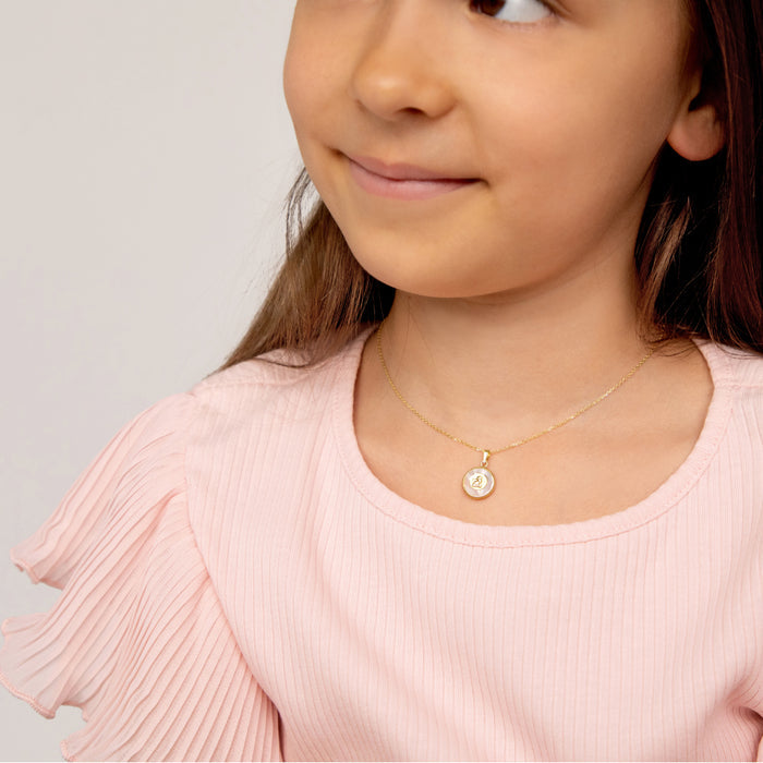 14k Gold Guardian Angel Medal Mother of Pearl Baby / Toddler / Kids Pendant
