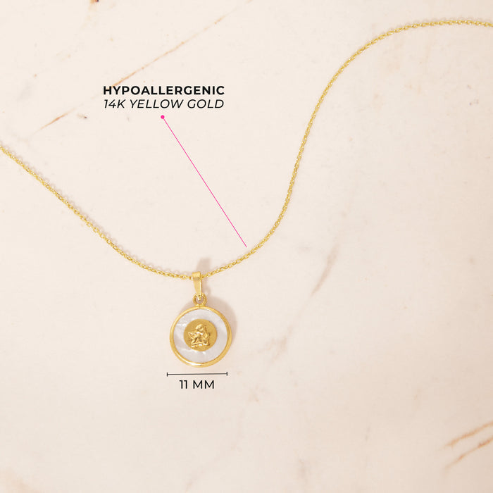 14k Gold Guardian Angel Medal Mother of Pearl Baby / Toddler / Kids Pendant