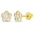 14k Gold Mother of Pearl Flower Toddler / Kids / Girls Earrings Safety Screw Back