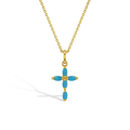 14k Gold Multi-Stone Cross Turquoise Kids / Children's / Girls Pendant