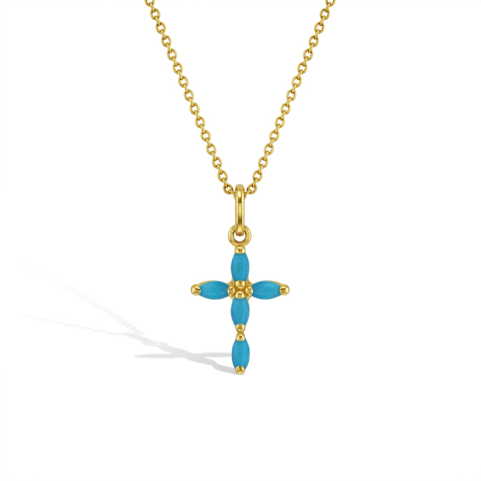 14k Gold Multi-Stone Cross Turquoise Kids / Children's / Girls Pendant