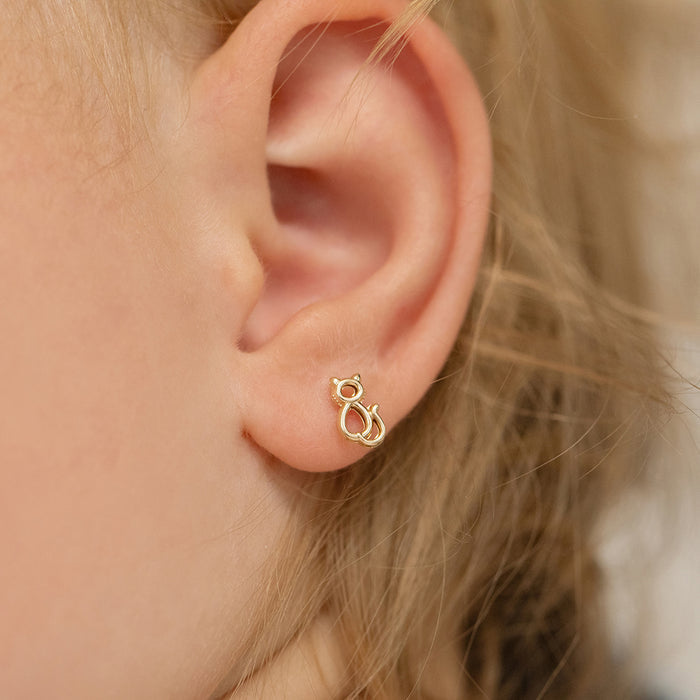 14k Gold My Kitty Friend Baby / Toddler / Kids Earrings Safety Screw Back