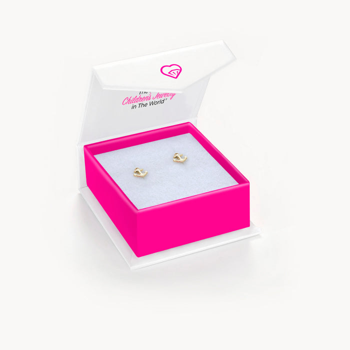 14k Gold Polished Anchor Kids / Children's / Girls Earrings Safety Screw Back