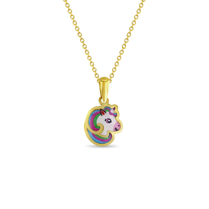 14k Gold Rainbow Unicorn Portrait Baby / Toddler / Kids Pendant Enamel