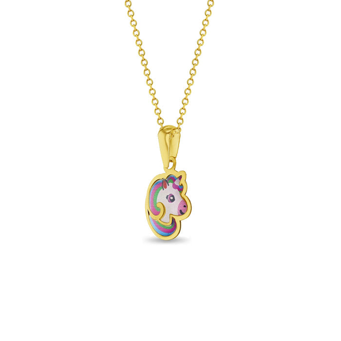 14k Gold Rainbow Unicorn Portrait Baby / Toddler / Kids Pendant Enamel