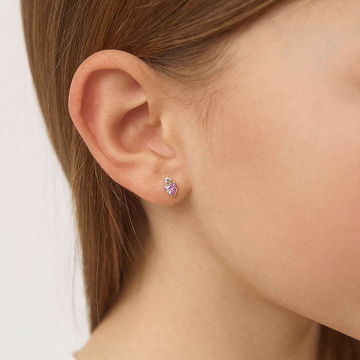 14k Gold Royal Heart CZ Kids / Children's / Girls Earrings Safety Screw Back