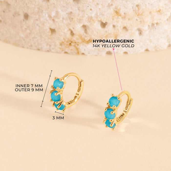 14k Gold Simulated Turquoise Pronged 7mm Baby / Toddler / Kids Earrings Hoop