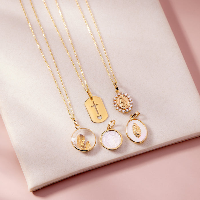 14k Gold St Benedict Mother of Pearl Baby / Toddler / Kids Pendant
