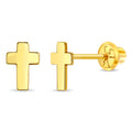 14k Gold Tiny Cross Baby / Toddler / Kids Earrings Safety Screw Back