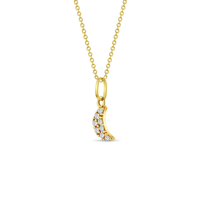 14k Gold Tiny CZ Encrusted Moon Baby / Toddler / Kids Pendant
