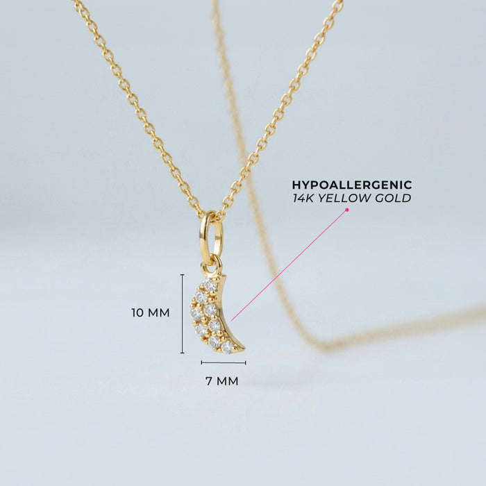 14k Gold Tiny CZ Encrusted Moon Baby / Toddler / Kids Pendant
