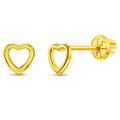 14k Gold Tiny Open Heart Baby / Toddler / Kids Earrings Safety Screw Back