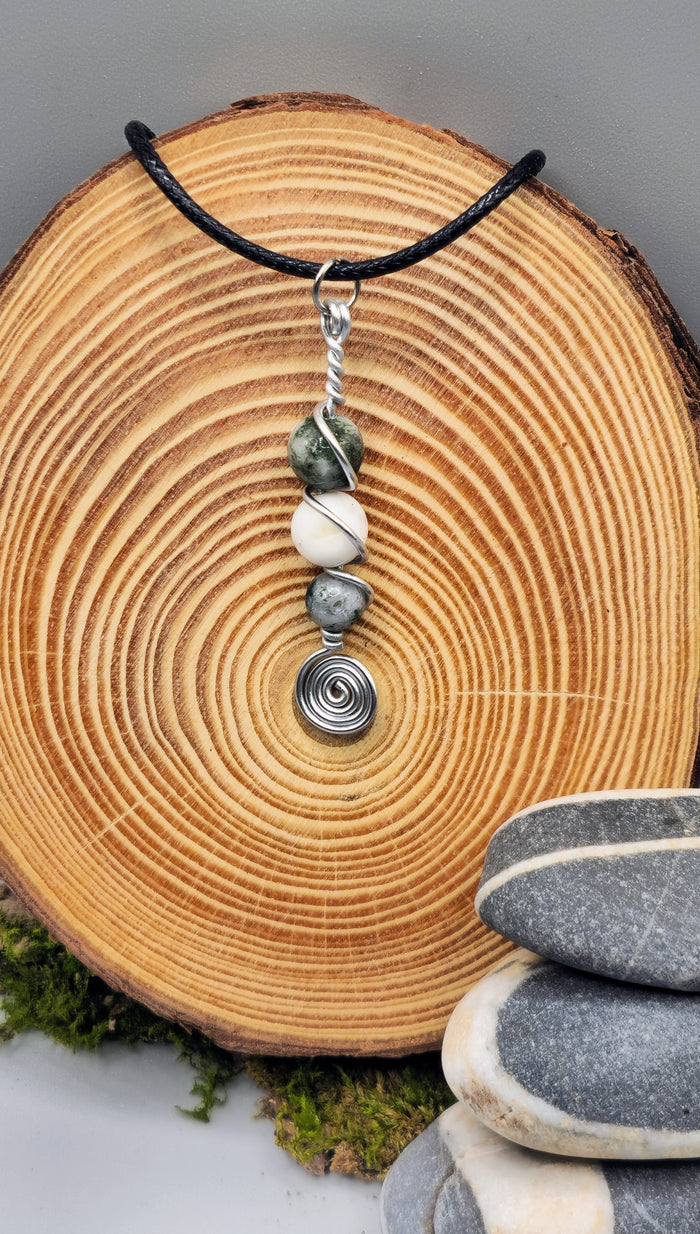 3 Natural Tree Agate spiral pendant