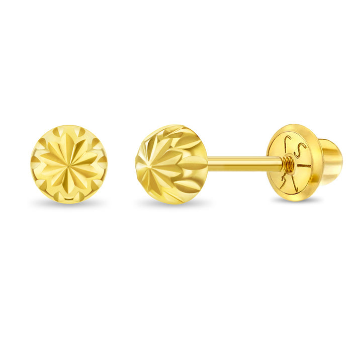 4mm Diamond Cut Ball Kids / Children's / Girls Earrings Safety Screw Back