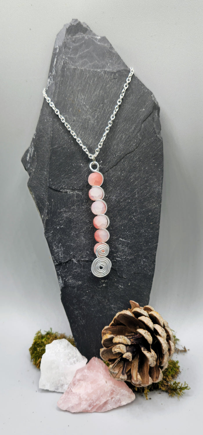 6 bead, 2 spiral pink pendant