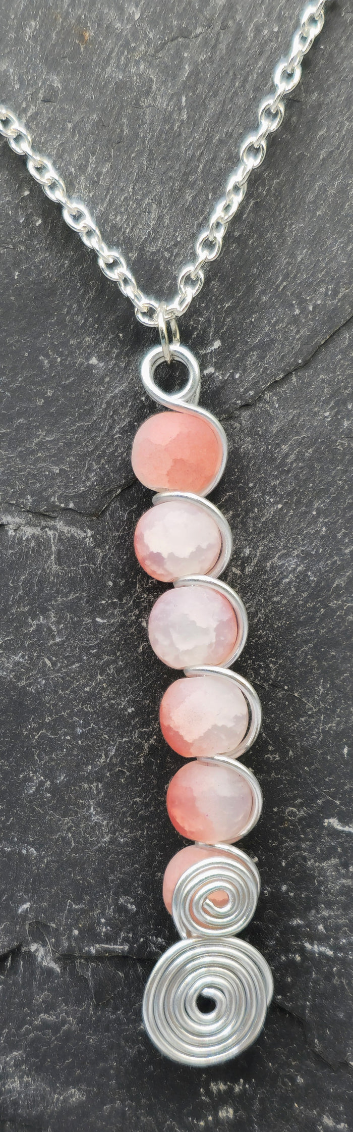 6 bead, 2 spiral pink pendant