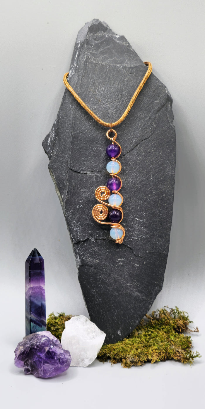 6 bead Amethyst and Opalite pendant
