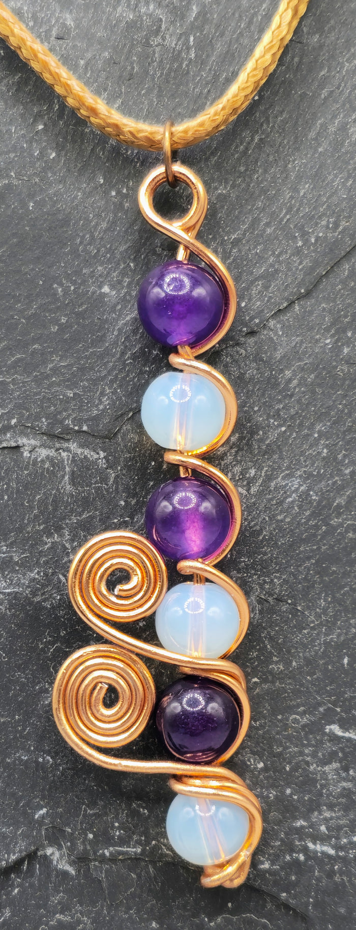 6 bead Amethyst and Opalite pendant