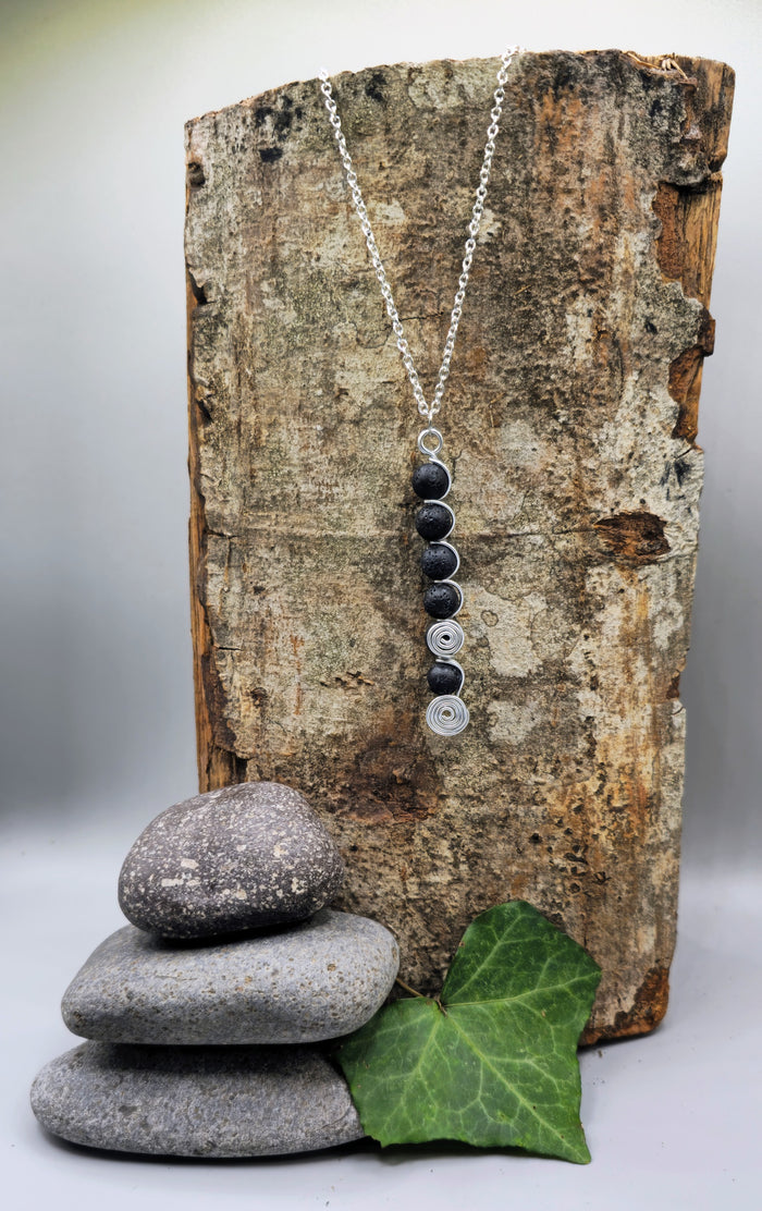 6 Lava Stone bead double spiral pendant