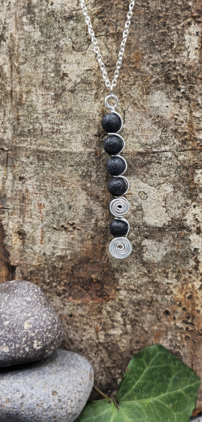6 Lava Stone bead double spiral pendant