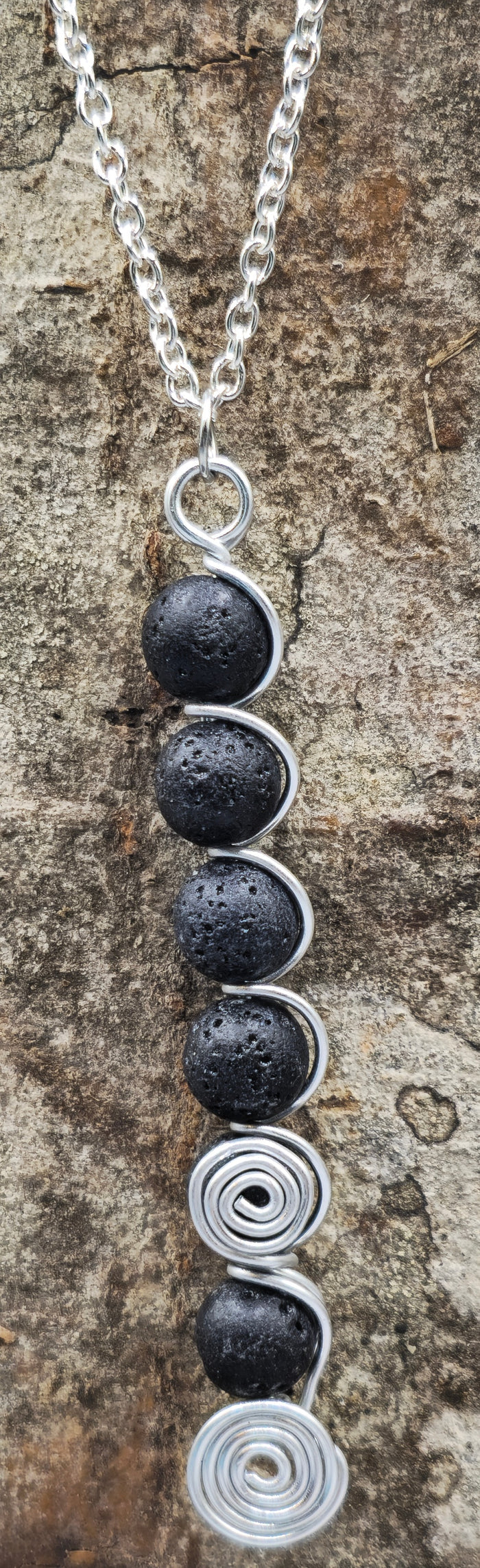 6 Lava Stone bead double spiral pendant