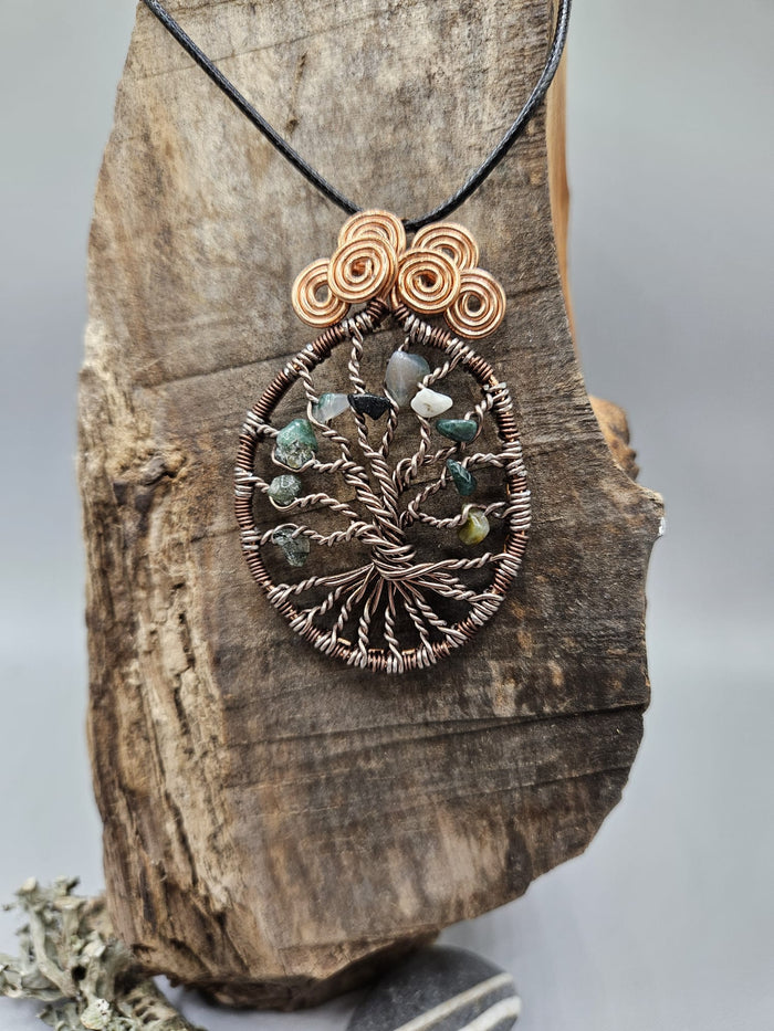 6 Spiral Indian Agate tree of life pendant
