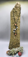 7 bead Dragon Blood and Moonstone wavy pendant