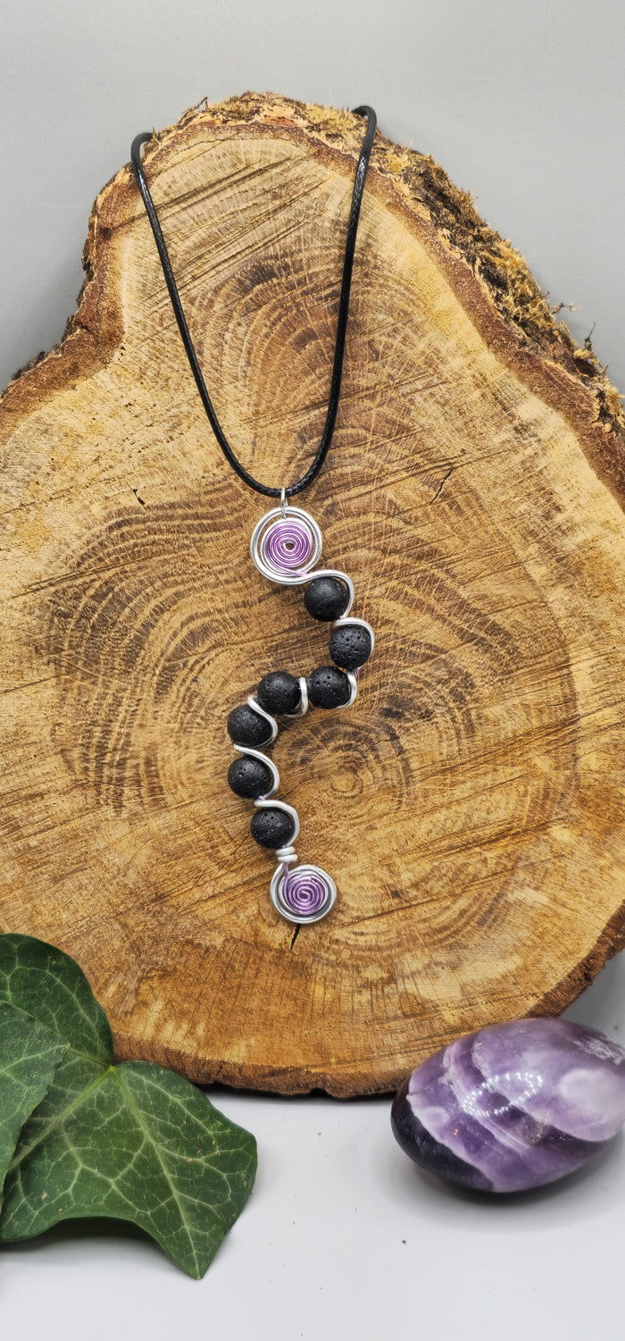 7 bead Lava stone wavy pendant