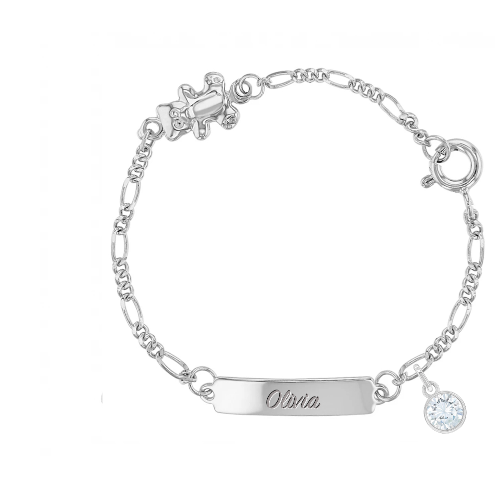 925 Sterling Silver 5" Teddy Bear Identification Bracelet for Babies & Toddlers