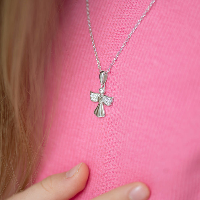 925 Sterling Silver Guardian Angel Necklace & Bracelet Jewelry Set For Girls