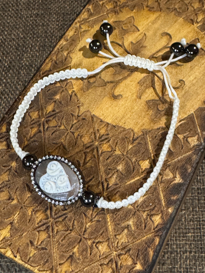 Amedeo Heart Cameo Macramé Bracelet | Hand-Carved Sardonyx & Pink Crystal Accents