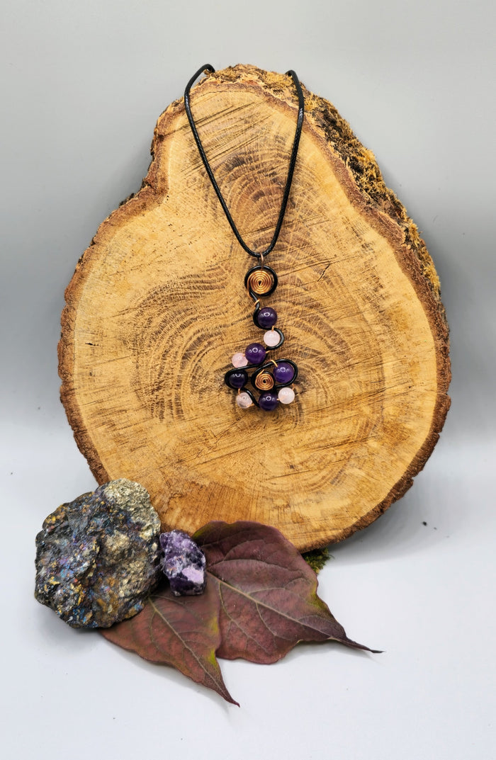 Amethyst and Rose Quartz whorl pendant
