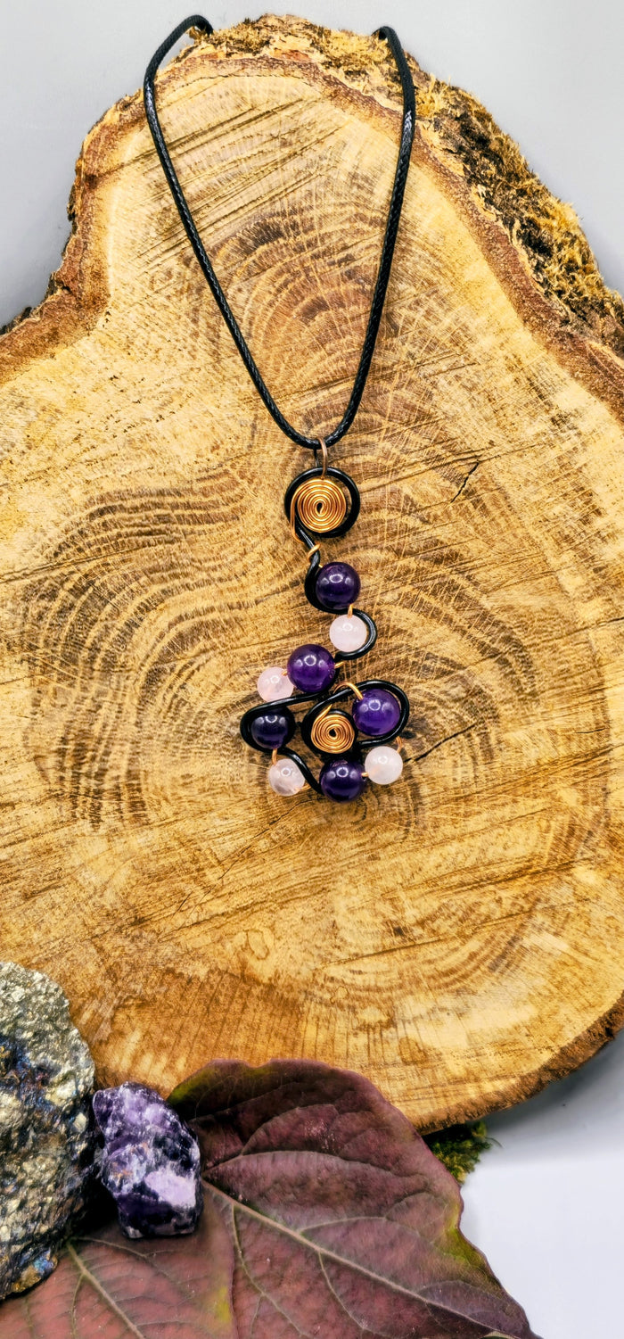 Amethyst and Rose Quartz whorl pendant