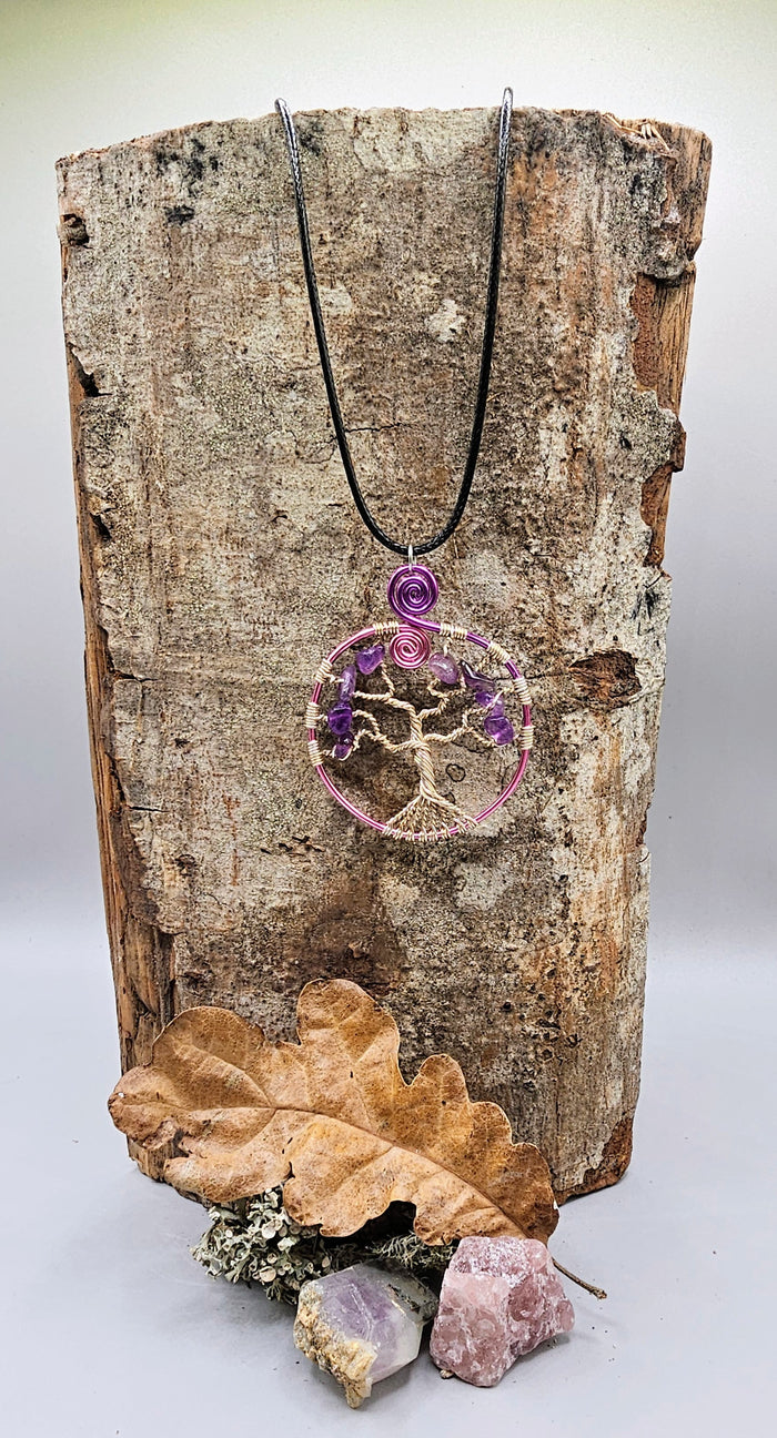 Amethyst gold tree of life pendant