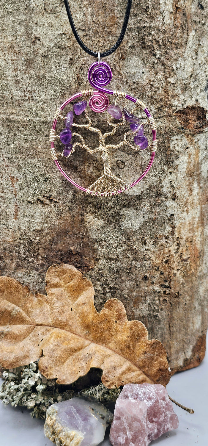 Amethyst gold tree of life pendant