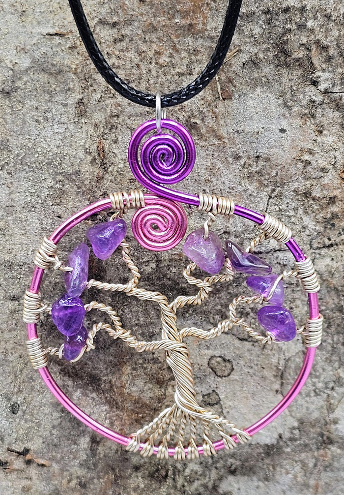 Amethyst gold tree of life pendant