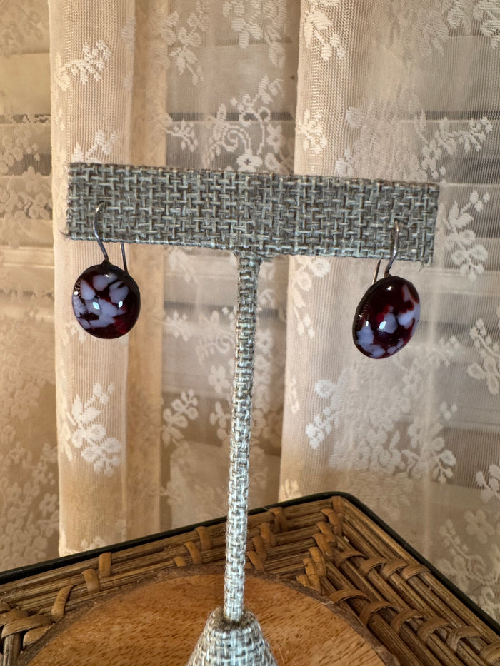 Art Glass Earrings – Deep Red with White Flecked Design