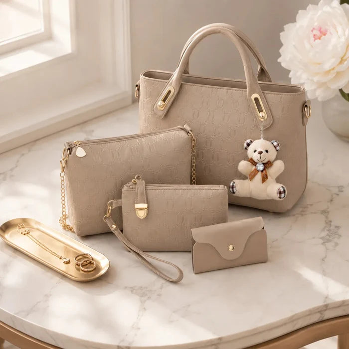 Belluna – 4-Piece Matching Handbag Set, Leather Tote Crossbody Pouch Card Holder