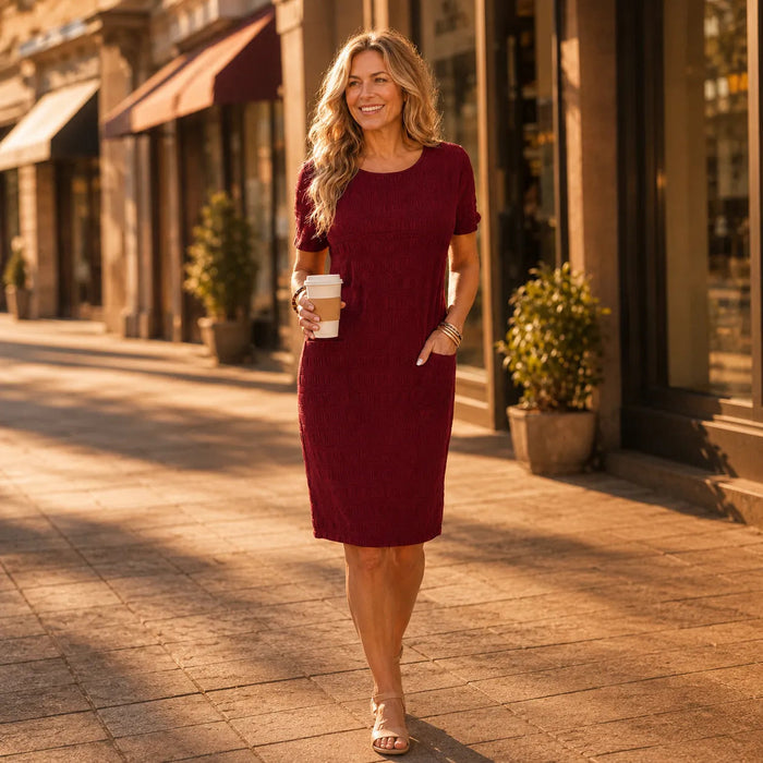 Belvora – Textured Stretch Knee Dress with Pockets