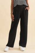 Billie Black Bamboo Wide Leg Pants,Brunette model,alt text|model:Cara