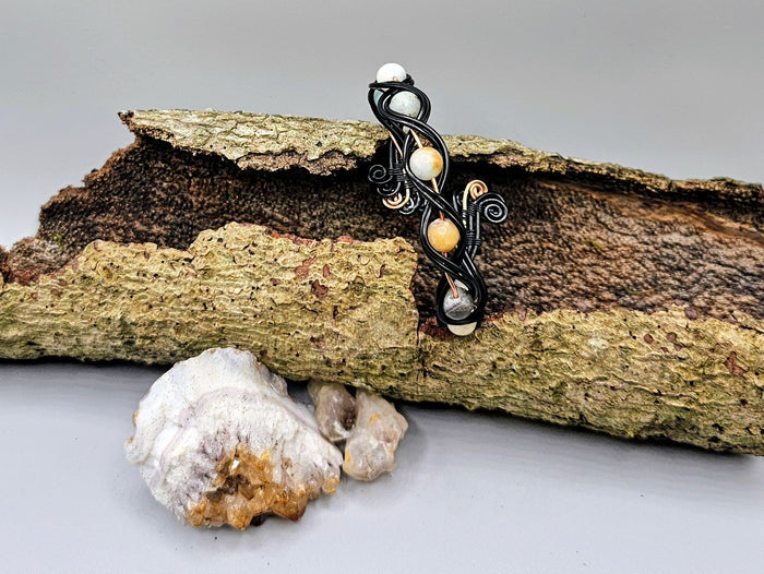 Black and natural Amazonite weave bracelet