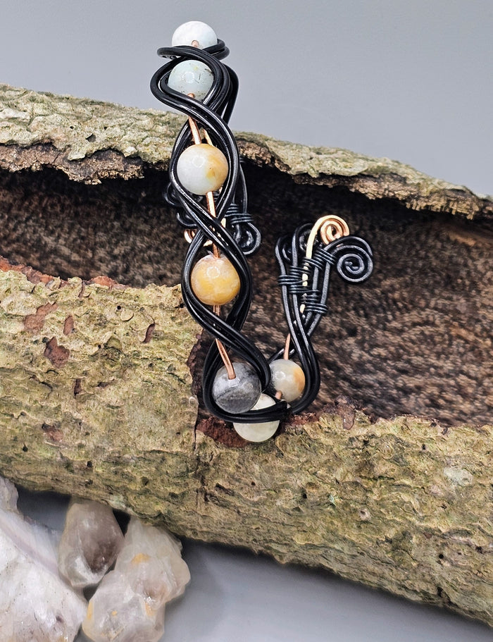 Black and natural Amazonite weave bracelet