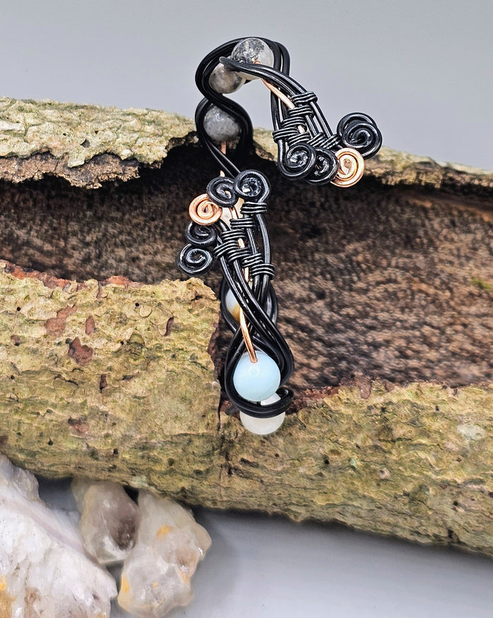 Black and natural Amazonite weave bracelet
