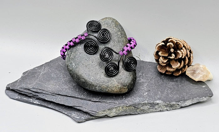 Black and Purple wire wrap cuff bracelet
