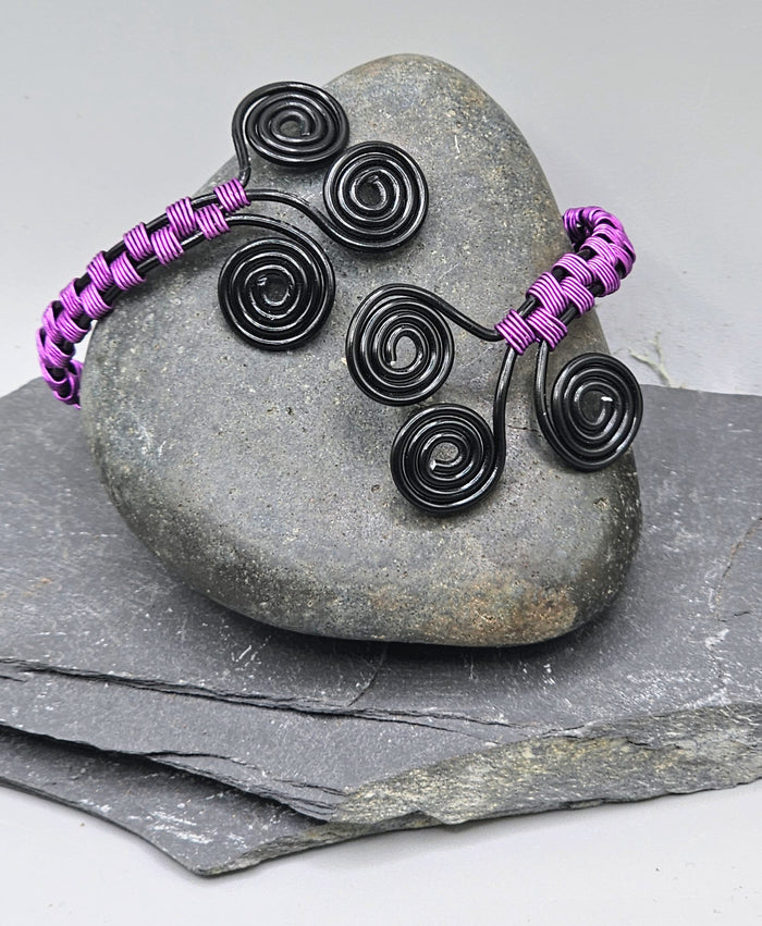 Black and Purple wire wrap cuff bracelet