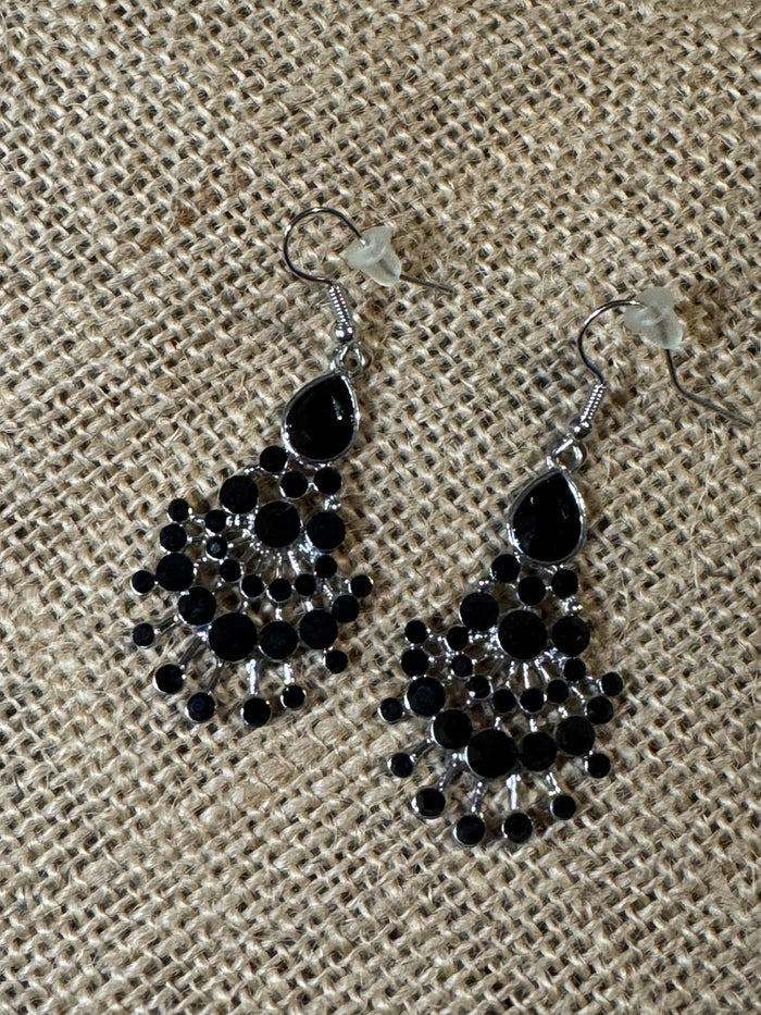Black Stone Chandelier Earrings