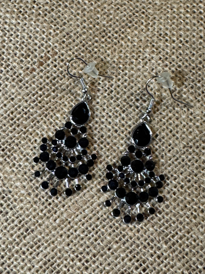 Black Stone Chandelier Earrings