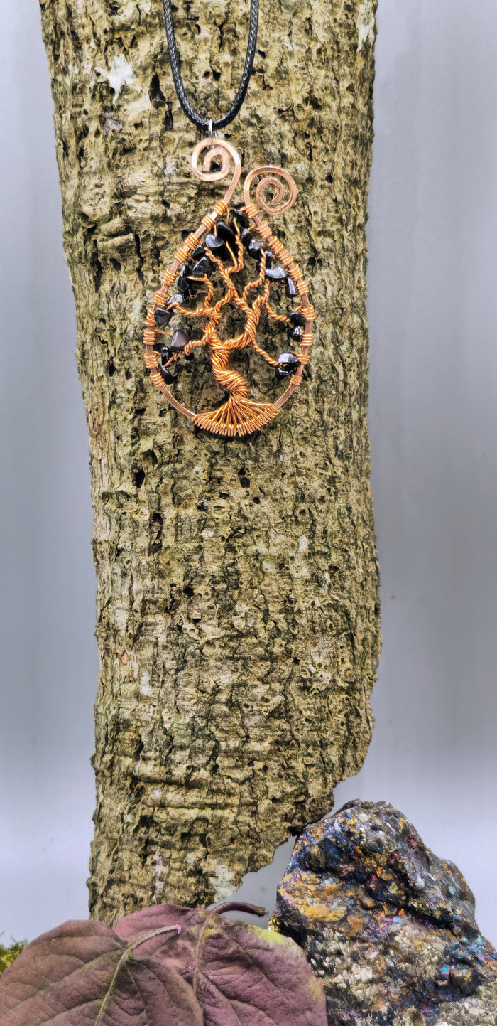 Black Tourmaline tree of life pendant